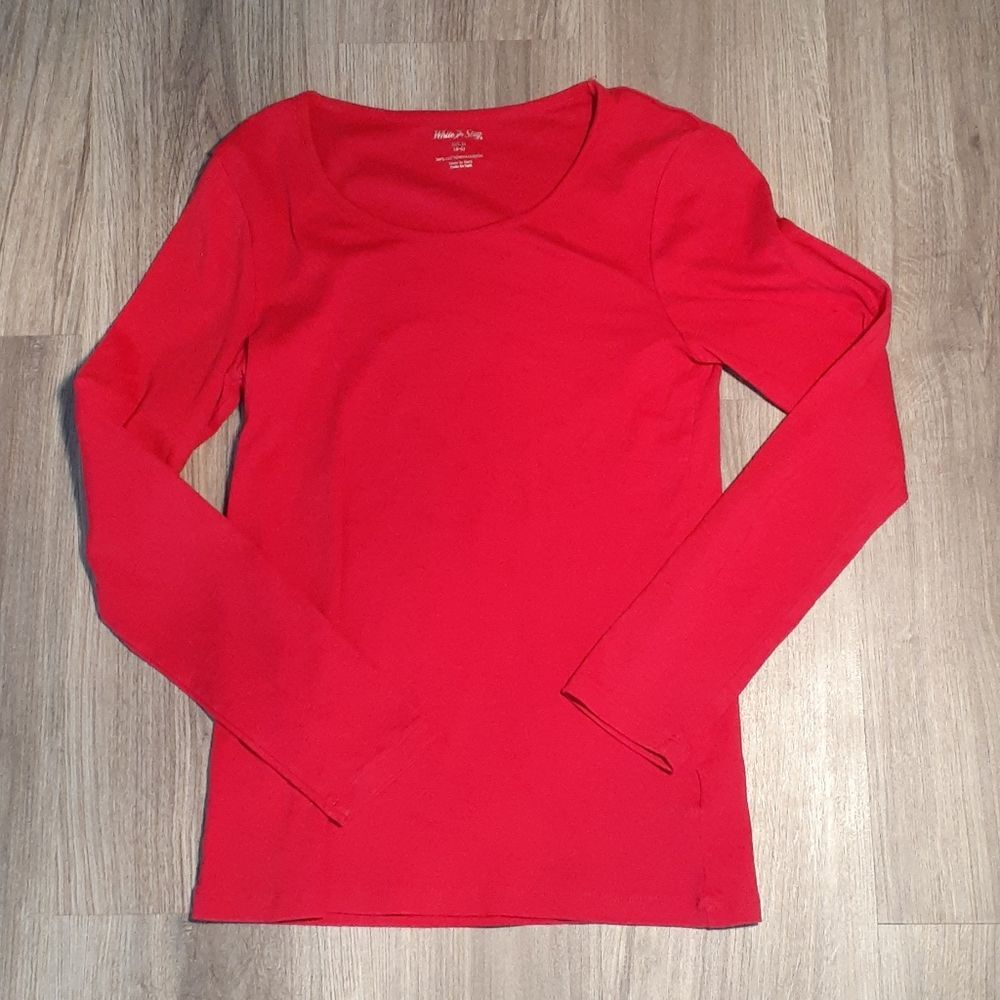 Small Red 100% Cotton Long Sleeved Tee Shirt